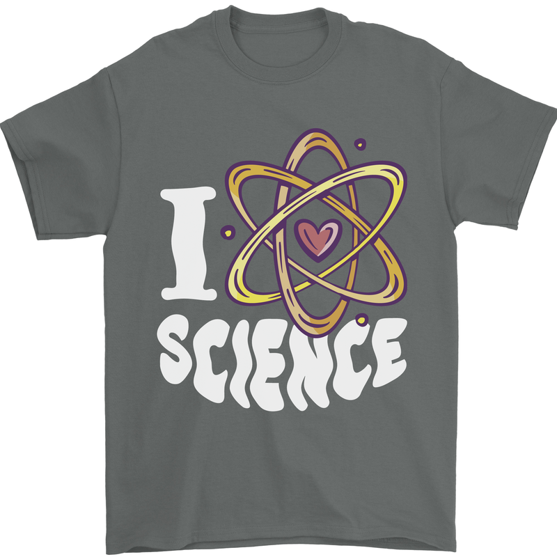 I Love Science Physics Chemistry Biology Nerd Mens T-Shirt 100% Cotton Charcoal