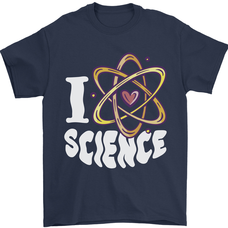 I Love Science Physics Chemistry Biology Nerd Mens T-Shirt 100% Cotton Navy Blue