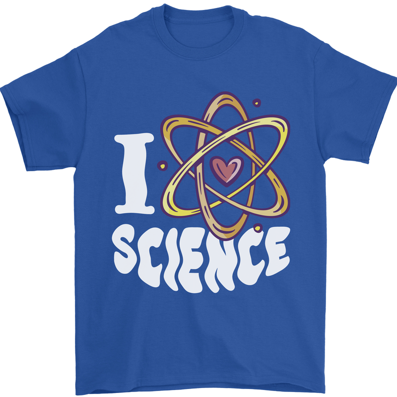 I Love Science Physics Chemistry Biology Nerd Mens T-Shirt 100% Cotton Royal Blue