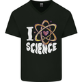 I Love Science Physics Chemistry Biology Nerd Mens V-Neck Cotton T-Shirt Black