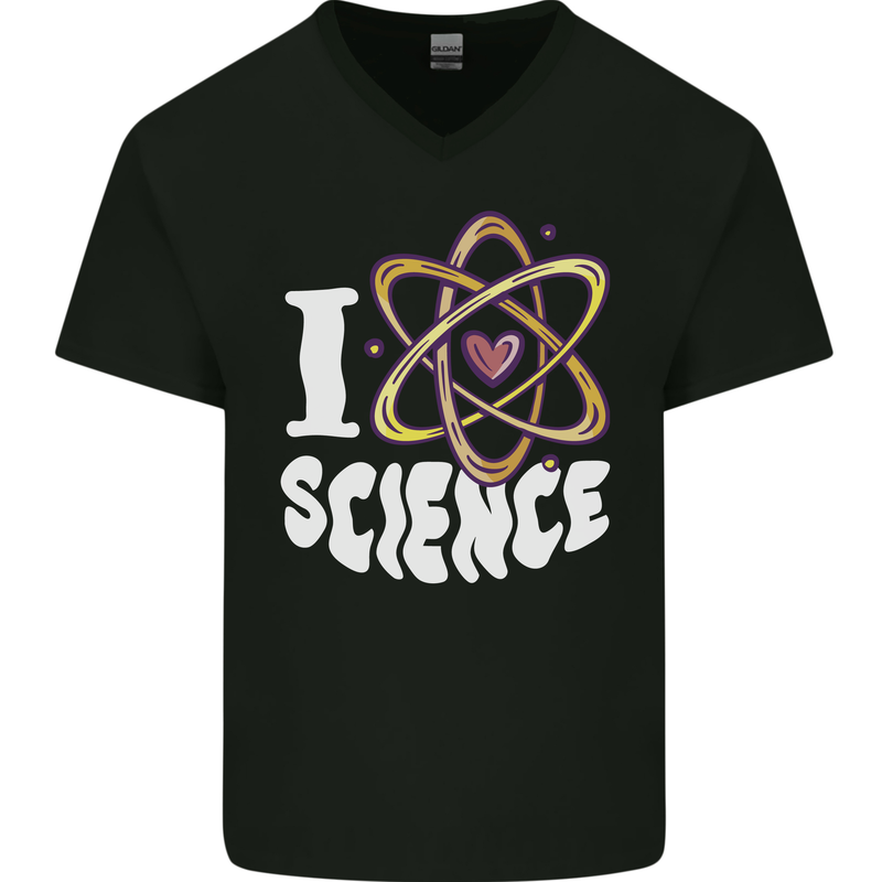 I Love Science Physics Chemistry Biology Nerd Mens V-Neck Cotton T-Shirt Black