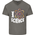 I Love Science Physics Chemistry Biology Nerd Mens V-Neck Cotton T-Shirt Charcoal