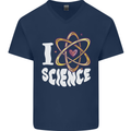 I Love Science Physics Chemistry Biology Nerd Mens V-Neck Cotton T-Shirt Navy Blue