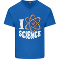 I Love Science Physics Chemistry Biology Nerd Mens V-Neck Cotton T-Shirt Royal Blue