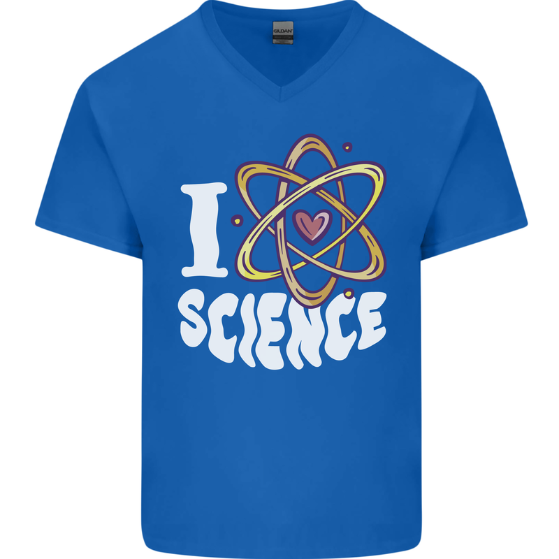 I Love Science Physics Chemistry Biology Nerd Mens V-Neck Cotton T-Shirt Royal Blue