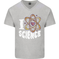 I Love Science Physics Chemistry Biology Nerd Mens V-Neck Cotton T-Shirt Sports Grey