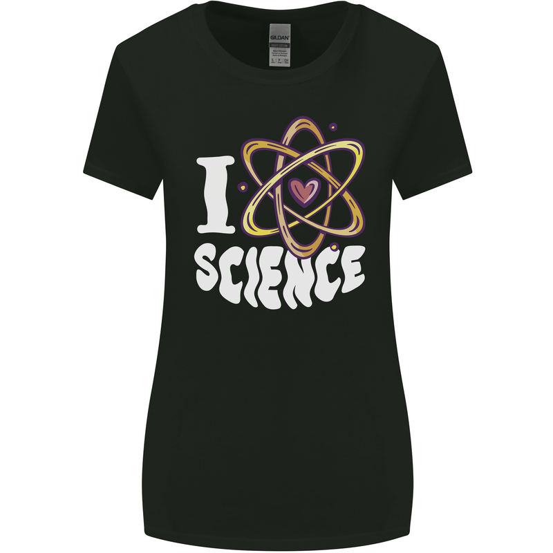 I Love Science Physics Chemistry Biology Nerd Womens Wider Cut T-Shirt Black