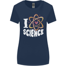 I Love Science Physics Chemistry Biology Nerd Womens Wider Cut T-Shirt Navy Blue