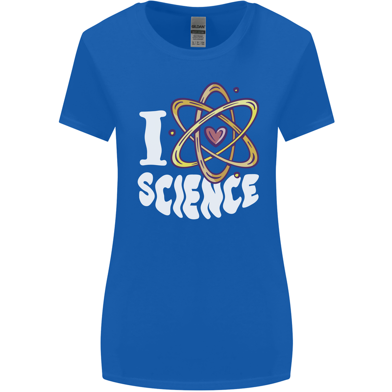 I Love Science Physics Chemistry Biology Nerd Womens Wider Cut T-Shirt Royal Blue