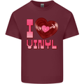 I Love Vinyl Record Player Decks Turntable Mens Cotton T-Shirt Tee Top Maroon