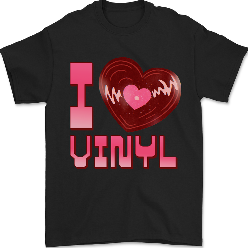 I Love Vinyl Record Player Decks Turntable Mens T-Shirt 100% Cotton Black