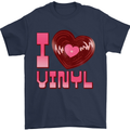 I Love Vinyl Record Player Decks Turntable Mens T-Shirt 100% Cotton Navy Blue
