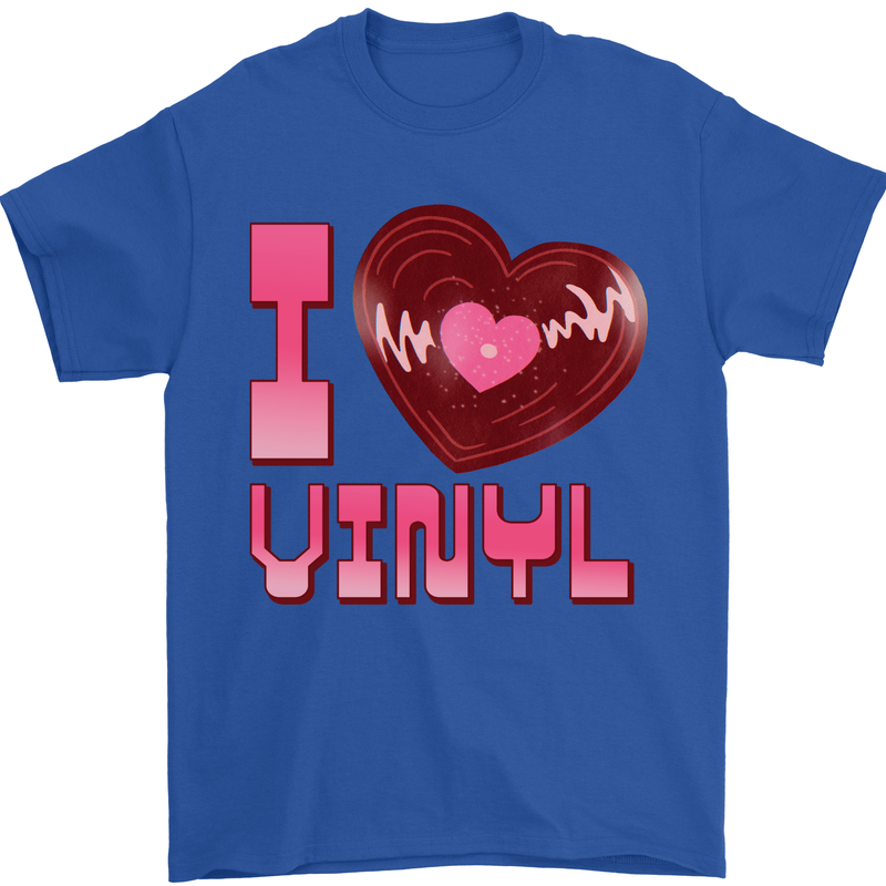 I Love Vinyl Record Player Decks Turntable Mens T-Shirt 100% Cotton Royal Blue