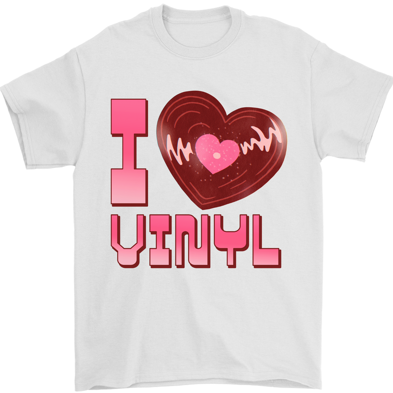 I Love Vinyl Record Player Decks Turntable Mens T-Shirt 100% Cotton White