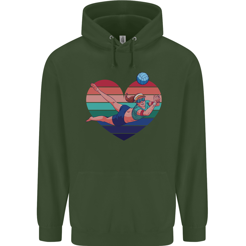 I Love Volleyball Heart Mens 80% Cotton Hoodie Forest Green