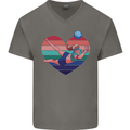 I Love Volleyball Heart Mens V-Neck Cotton T-Shirt Charcoal