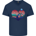 I Love Volleyball Heart Mens V-Neck Cotton T-Shirt Navy Blue