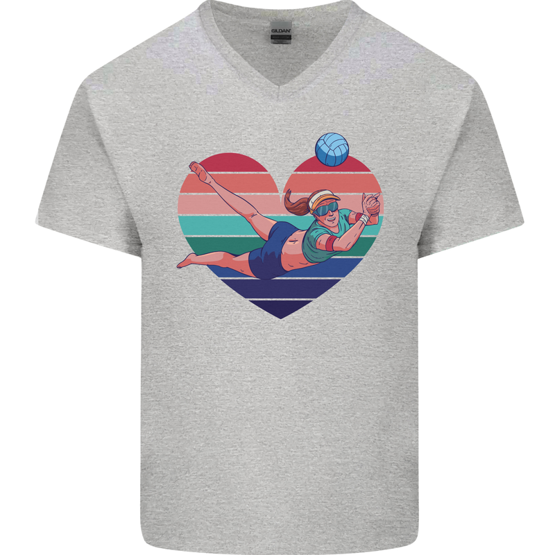 I Love Volleyball Heart Mens V-Neck Cotton T-Shirt Sports Grey