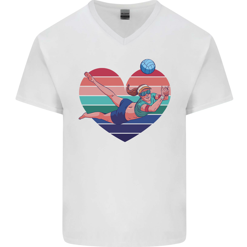 I Love Volleyball Heart Mens V-Neck Cotton T-Shirt White