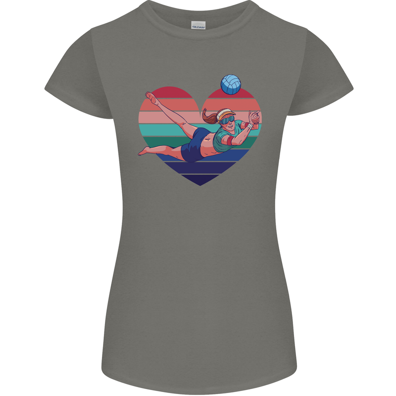 I Love Volleyball Heart Womens Petite Cut T-Shirt Charcoal