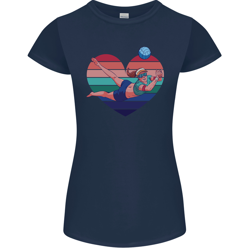 I Love Volleyball Heart Womens Petite Cut T-Shirt Navy Blue