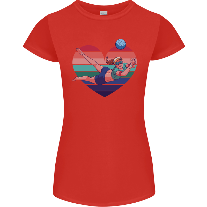 I Love Volleyball Heart Womens Petite Cut T-Shirt Red