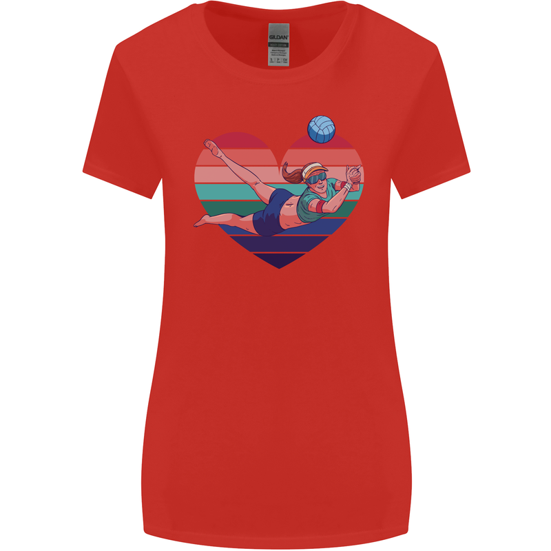 I Love Volleyball Heart Womens Wider Cut T-Shirt Red
