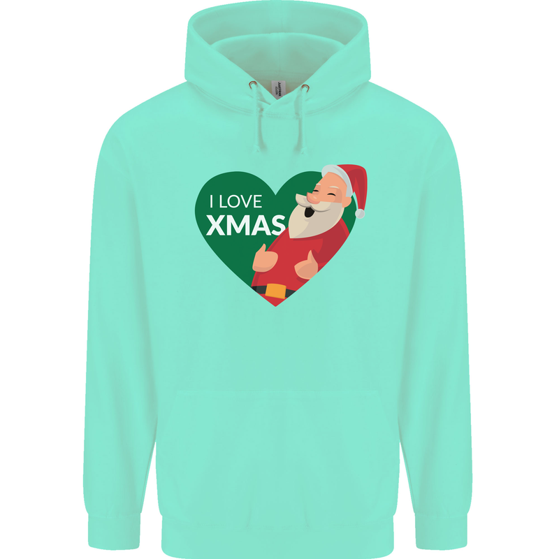 I Love Xmas Santa Claus Christmas Childrens Kids Hoodie Peppermint