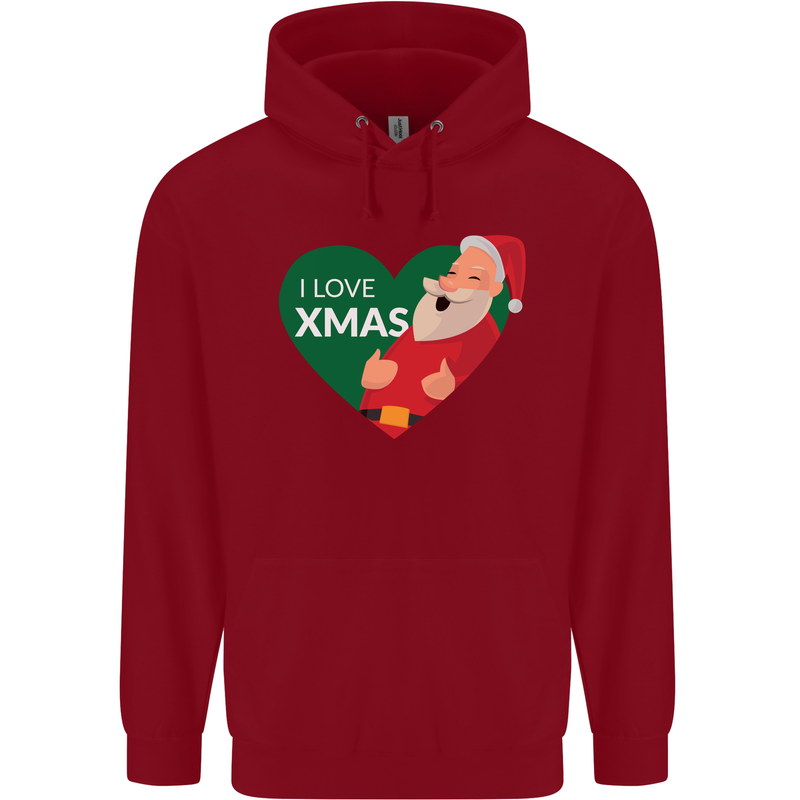 I Love Xmas Santa Claus Christmas Childrens Kids Hoodie Red
