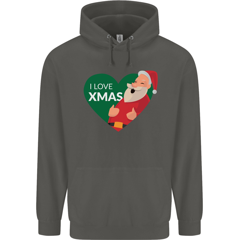I Love Xmas Santa Claus Christmas Childrens Kids Hoodie Storm Grey