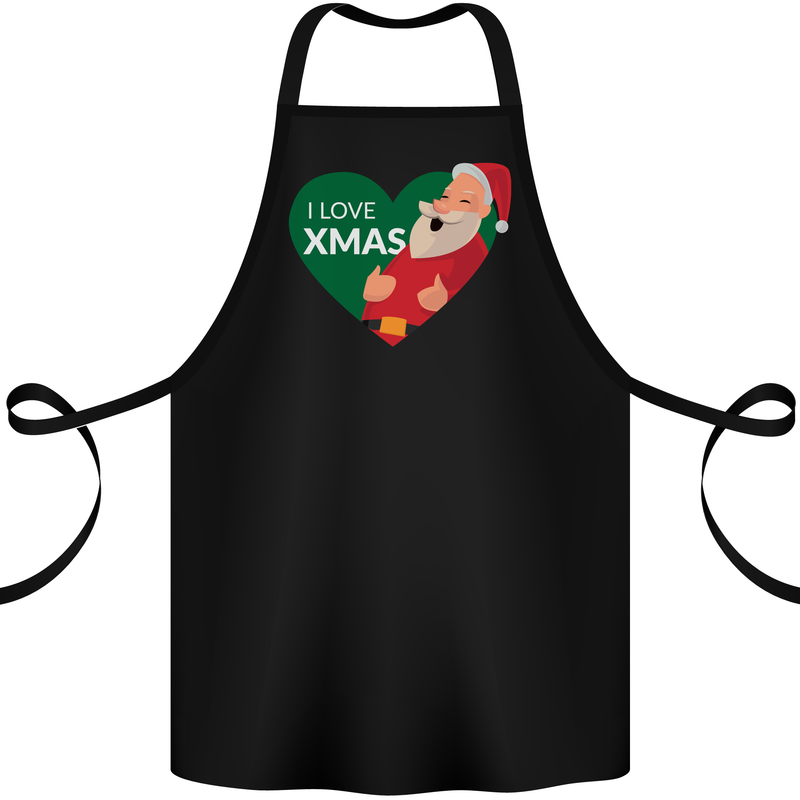 I Love Xmas Santa Claus Christmas Cotton Apron 100% Organic Black