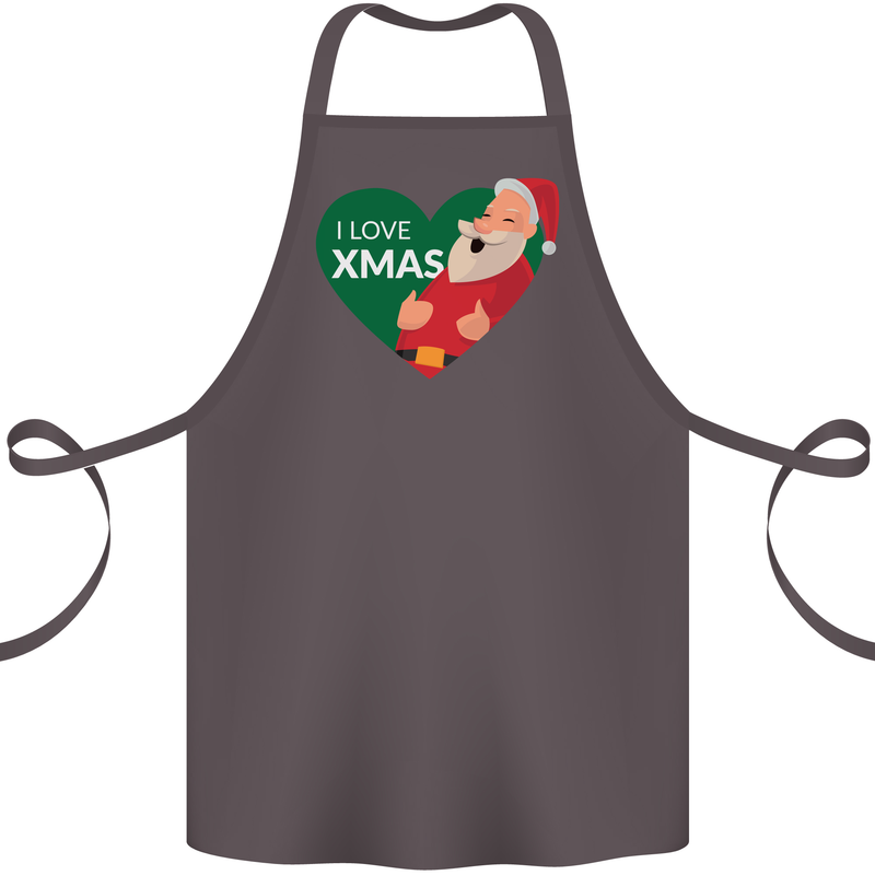 I Love Xmas Santa Claus Christmas Cotton Apron 100% Organic Dark Grey