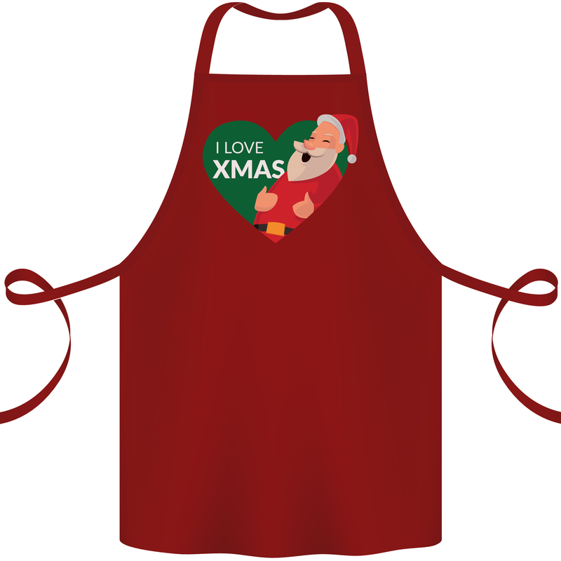 I Love Xmas Santa Claus Christmas Cotton Apron 100% Organic Maroon