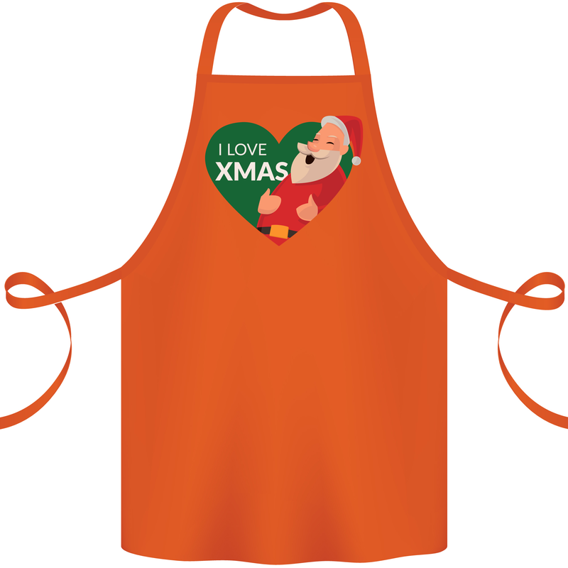 I Love Xmas Santa Claus Christmas Cotton Apron 100% Organic Orange