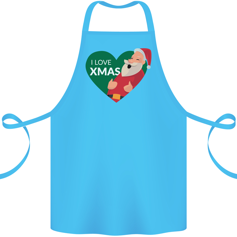 I Love Xmas Santa Claus Christmas Cotton Apron 100% Organic Turquoise