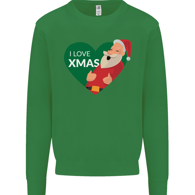 I Love Xmas Santa Claus Christmas Kids Sweatshirt Jumper Irish Green