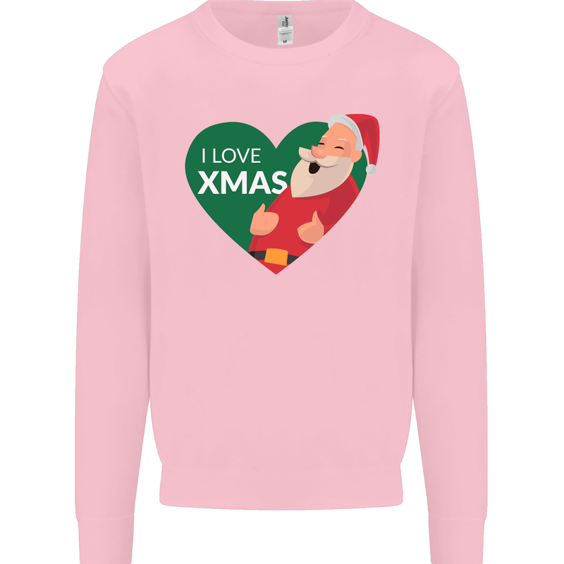 I Love Xmas Santa Claus Christmas Kids Sweatshirt Jumper Light Pink