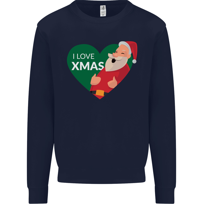 I Love Xmas Santa Claus Christmas Kids Sweatshirt Jumper Navy Blue