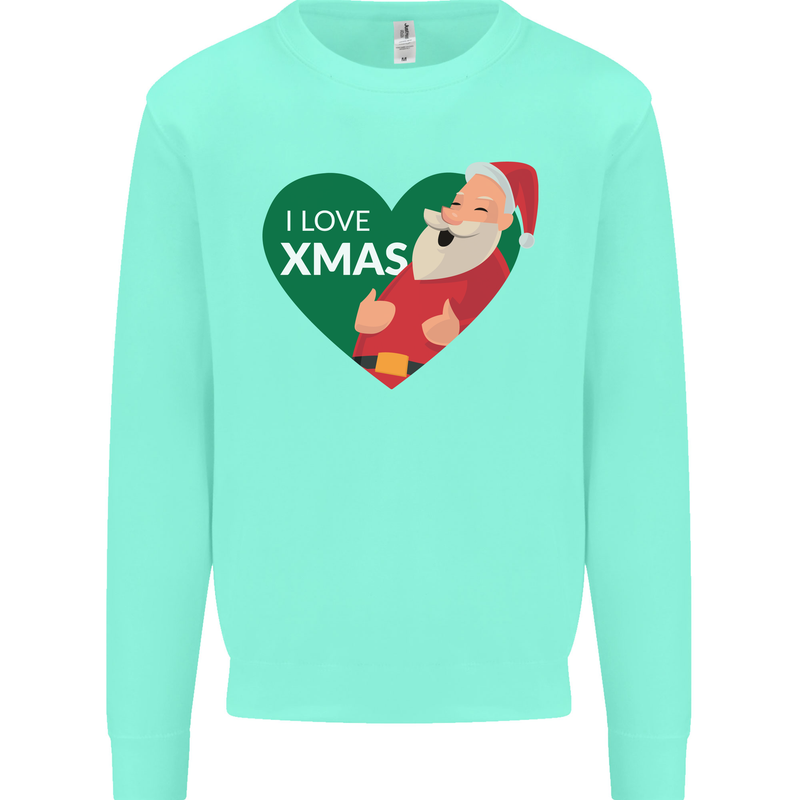 I Love Xmas Santa Claus Christmas Kids Sweatshirt Jumper Peppermint