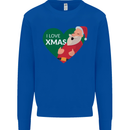 I Love Xmas Santa Claus Christmas Kids Sweatshirt Jumper Royal Blue