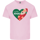 I Love Xmas Santa Claus Christmas Kids T-Shirt Childrens Light Pink