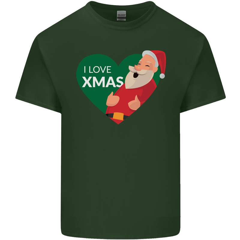 I Love Xmas Santa Claus Christmas Mens Cotton T-Shirt Tee Top Forest Green