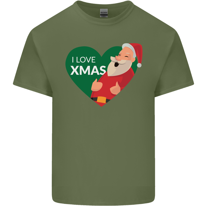 I Love Xmas Santa Claus Christmas Mens Cotton T-Shirt Tee Top Military Green