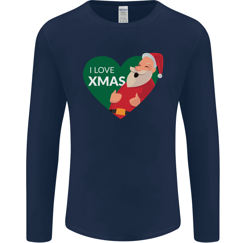 I Love Xmas Santa Claus Christmas Mens Long Sleeve T-Shirt Navy Blue