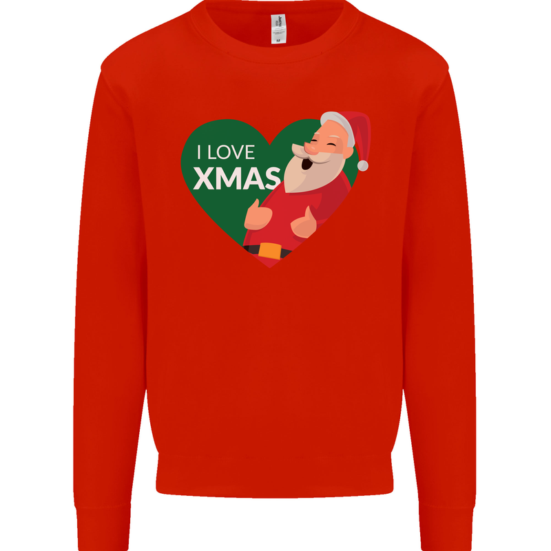 I Love Xmas Santa Claus Christmas Mens Sweatshirt Jumper Bright Red