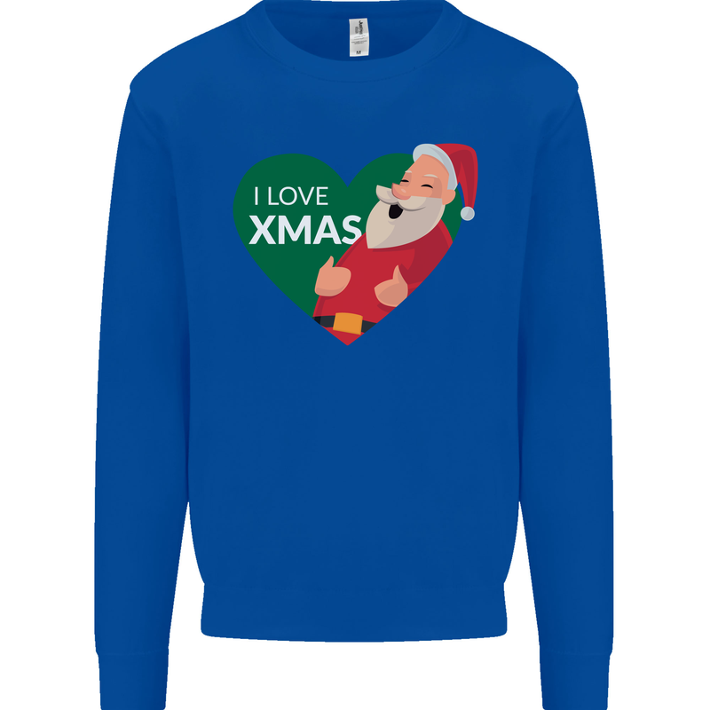 I Love Xmas Santa Claus Christmas Mens Sweatshirt Jumper Royal Blue