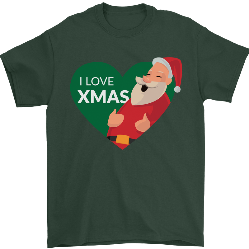 I Love Xmas Santa Claus Christmas Mens T-Shirt 100% Cotton Forest Green