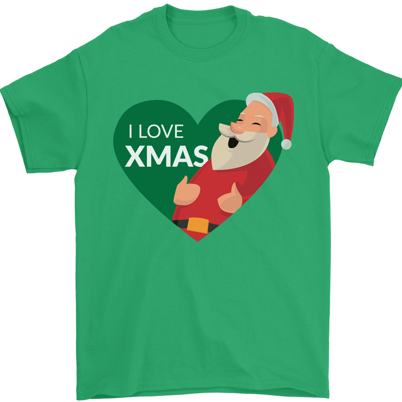 I Love Xmas Santa Claus Christmas Mens T-Shirt 100% Cotton Irish Green