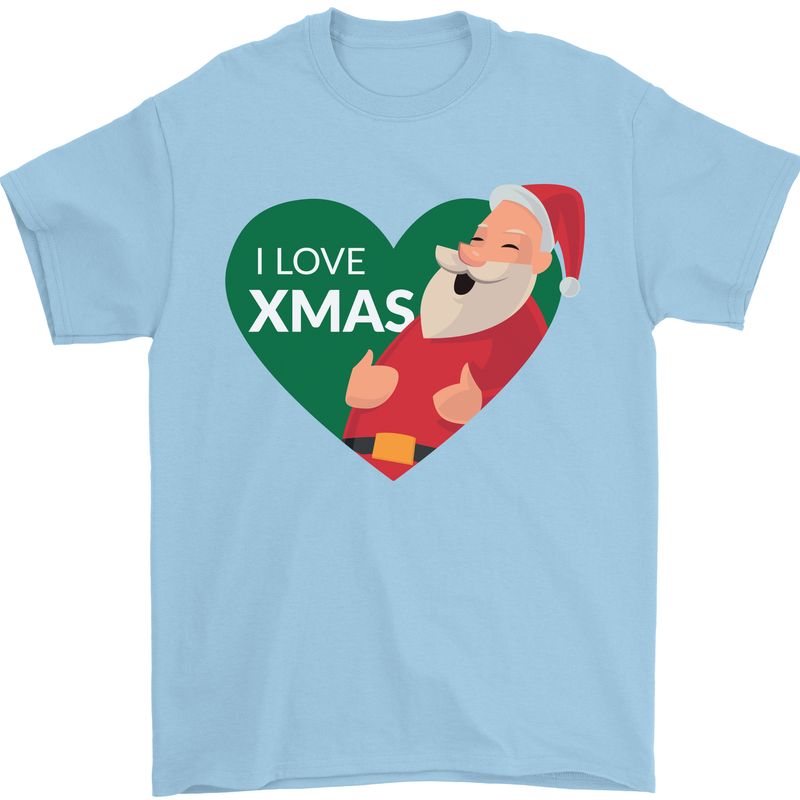 I Love Xmas Santa Claus Christmas Mens T-Shirt 100% Cotton Light Blue