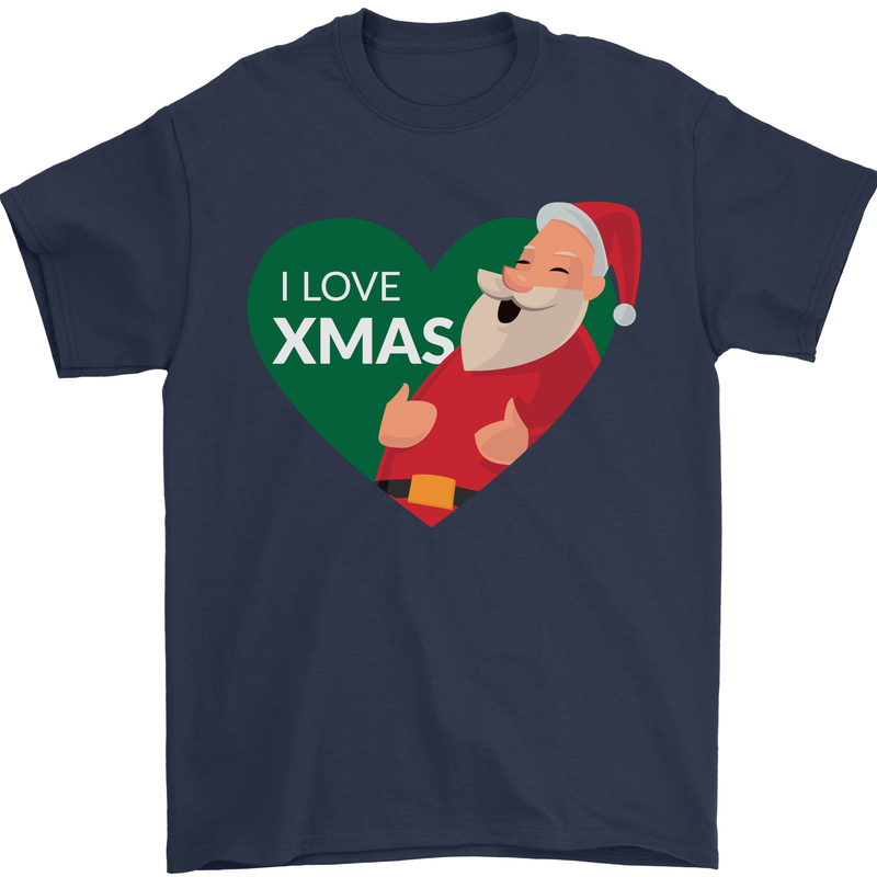 I Love Xmas Santa Claus Christmas Mens T-Shirt 100% Cotton Navy Blue